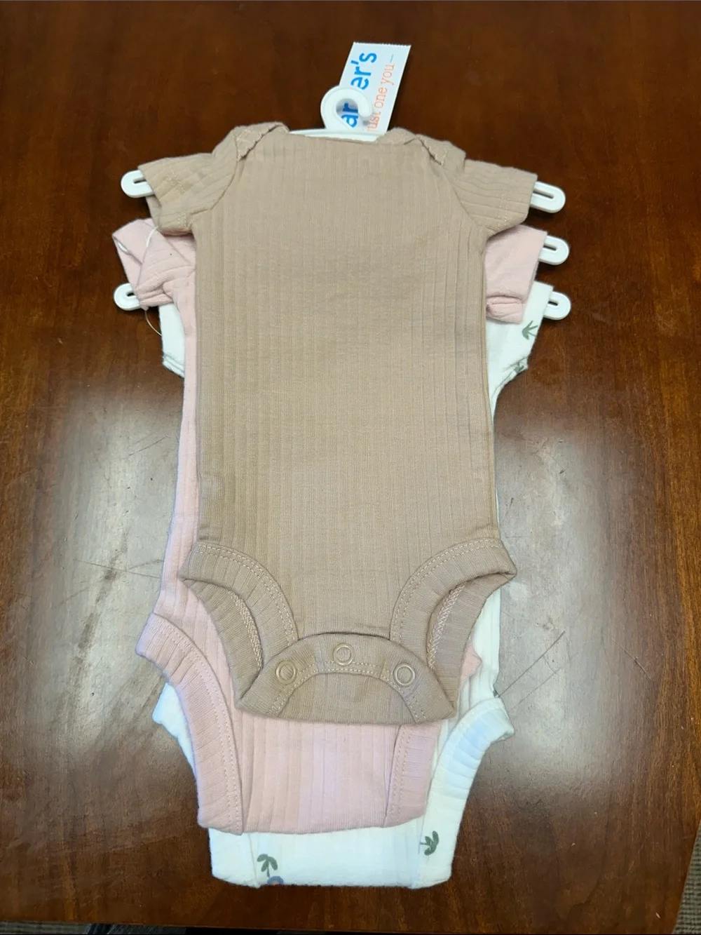 Carter's Ribbed Floral and Solid One-Piece Bodysuit Set - White, Pink, Tan